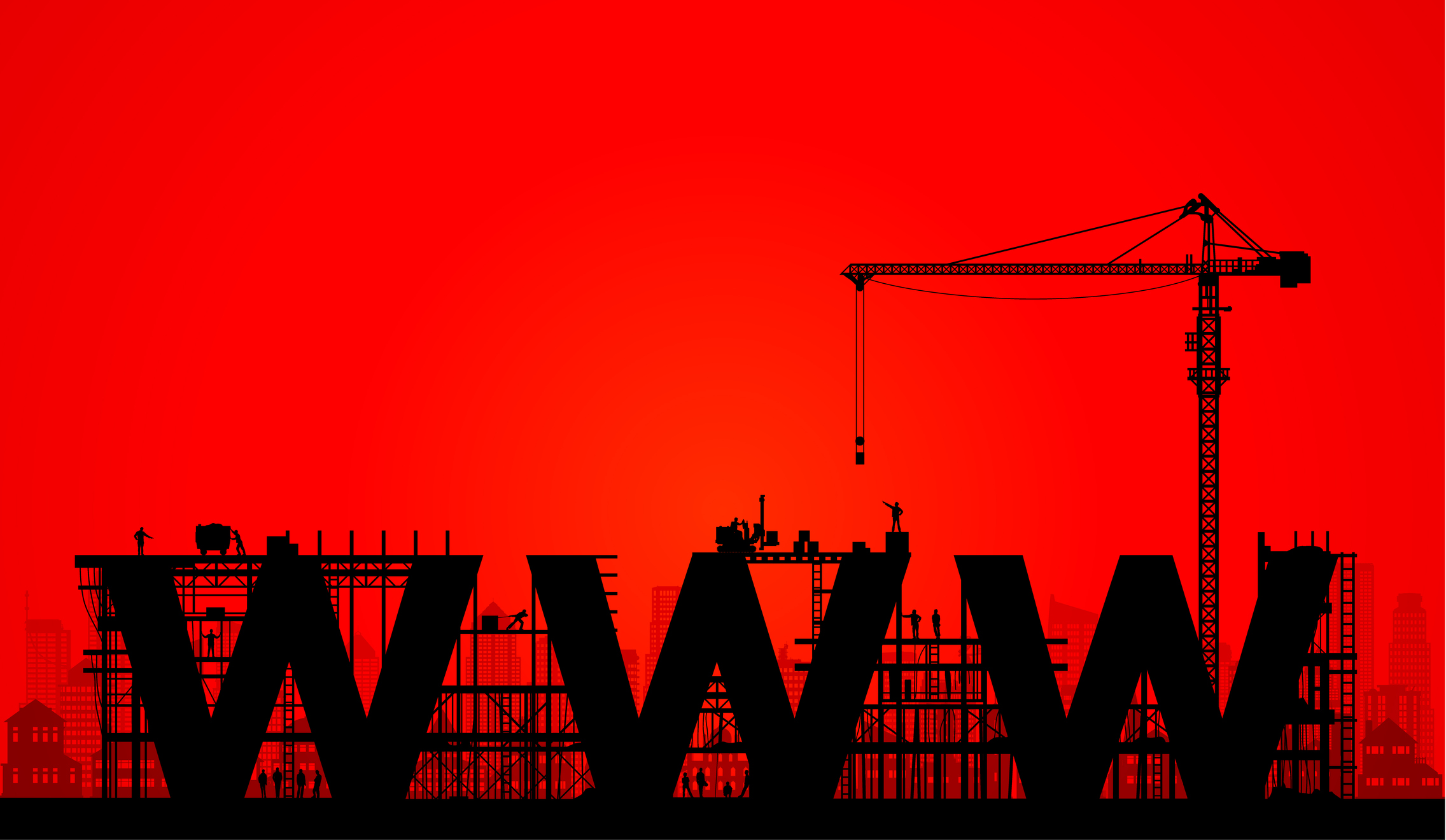 Decorative: Orange background with three black Ws "WWW" illustrated like they are buildings under construction. Representing the three w's that are normally before a website address.