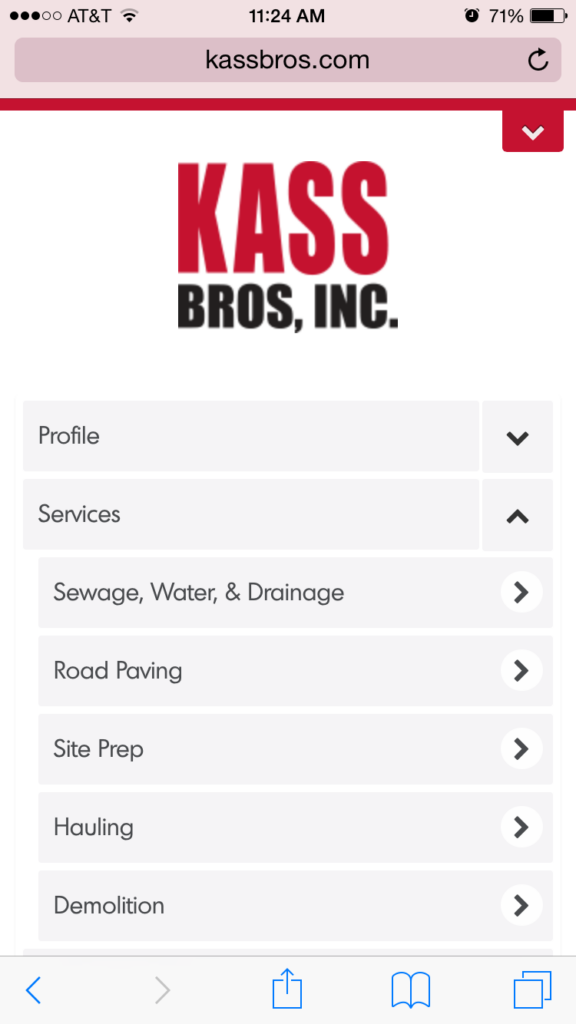 Kass construction mobile website