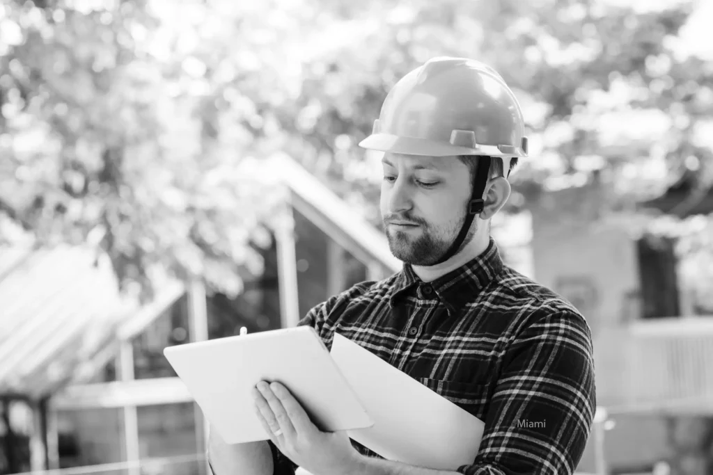 male contractor holding tablet Miami