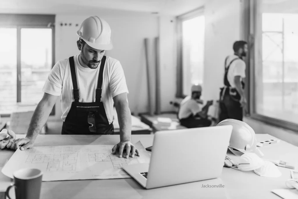 Jacksonville analyzing floor design in laptop